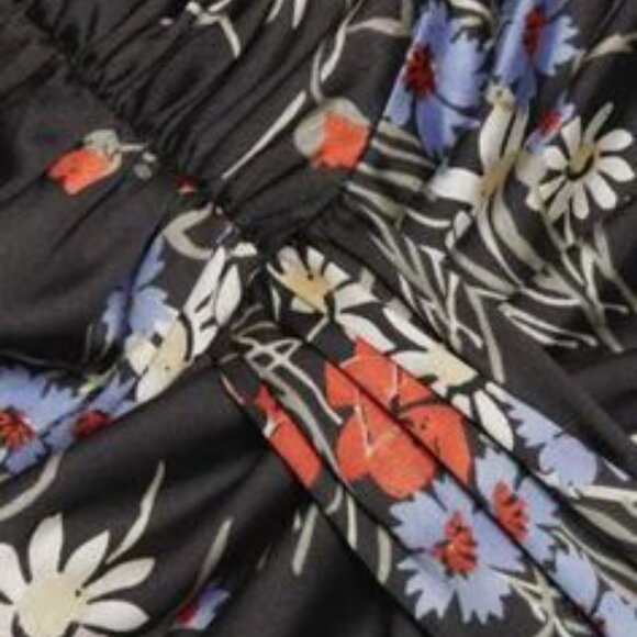 Cinq a Sept Walker Satin Floral Midi Dress Obsidian Black Multi Size 14 NWT - Picture 9 of 9